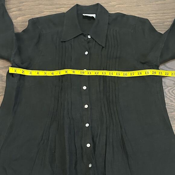 CJ Laing Black Pin Tuck Button Down Cotton Blouse Tunic Size Large - Picture 5 of 6